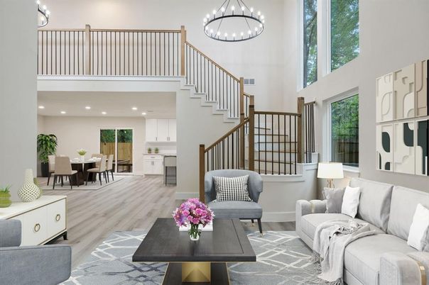 Dining room, Interior, Pendant Lights, Recessed Lighting, Wood Texture Flooring