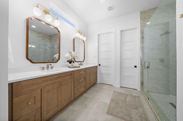Bathroom, Dual Sink Vanities, Glass Shower, Interior
