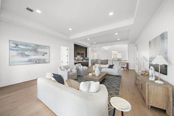 Chandelier, Dining room, Interior, Living room, Recessed Lighting, Wood Texture Flooring
