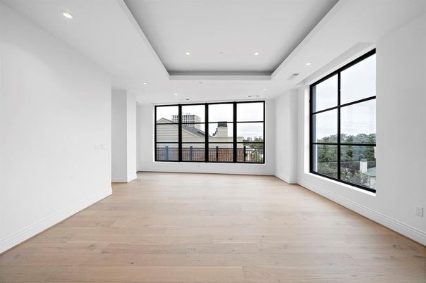 Empty room, Interior, Recessed Lighting, Wood Texture Flooring