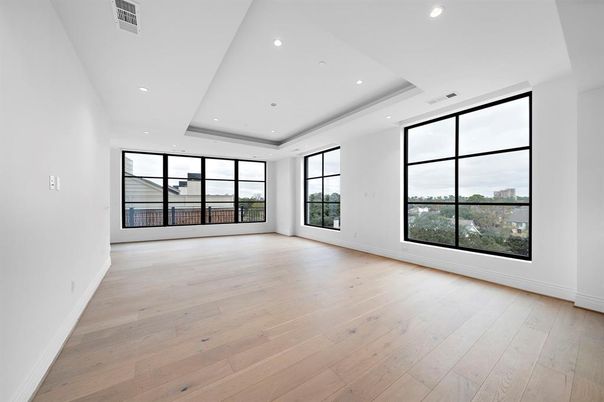 Empty room, Interior, Recessed Lighting, Wood Texture Flooring