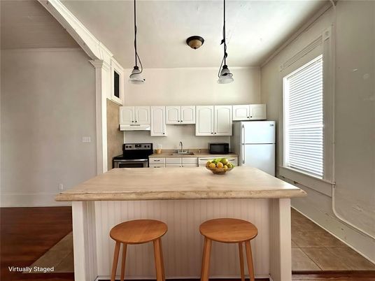 Interior, Kitchen, Pendant Lights, Stainless Steel Appliances, Wood Texture Flooring