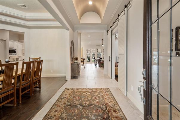 Dining room, Interior, Recessed Lighting, Wood Texture Flooring