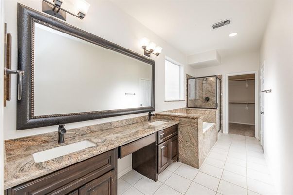 Bathroom, Dual Sink Vanities, Glass Shower, Interior, Recessed Lighting