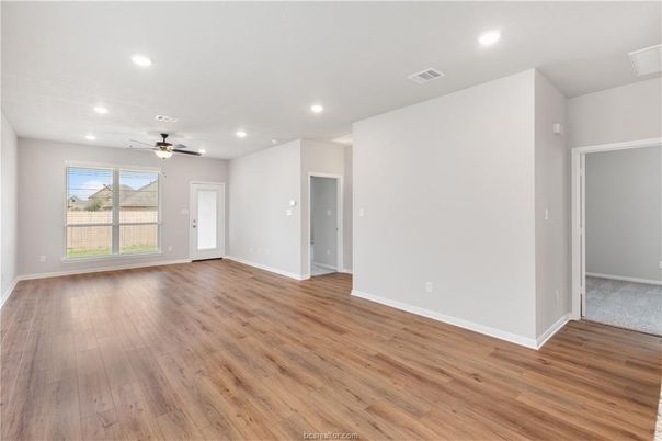 Empty room, Interior, Recessed Lighting, Wood Texture Flooring