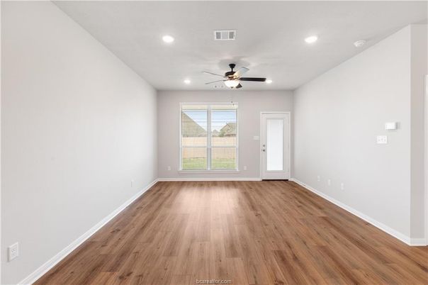 Empty room, Interior, Recessed Lighting, Wood Texture Flooring
