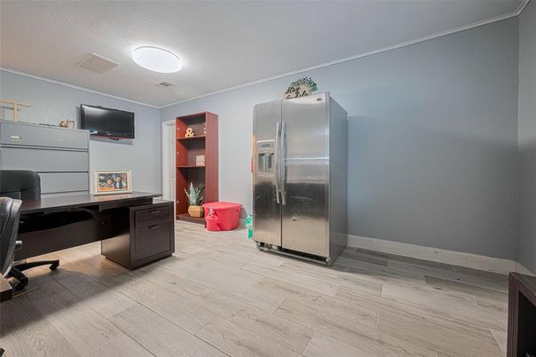 Home Office, Interior, Kitchen, Stainless Steel Appliances, Wood Texture Flooring