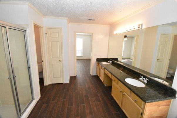 Bathroom, Dual Sink Vanities, Interior, Wood Texture Flooring