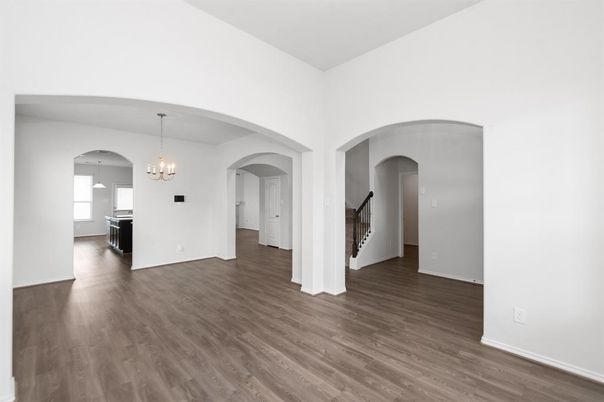 Chandelier, Empty room, Interior, Kitchen, Wood Texture Flooring