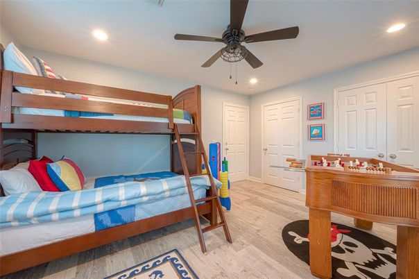 Bedroom, Interior, Recessed Lighting, Wood Texture Flooring