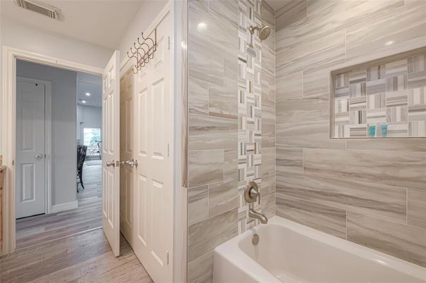Bathroom, Interior, Recessed Lighting, Wood Texture Flooring