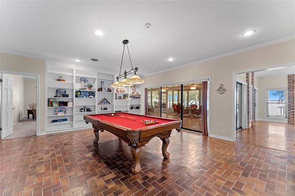 Billiard Table, Chandelier, Game Room, Interior, Pendant Lights, Recessed Lighting