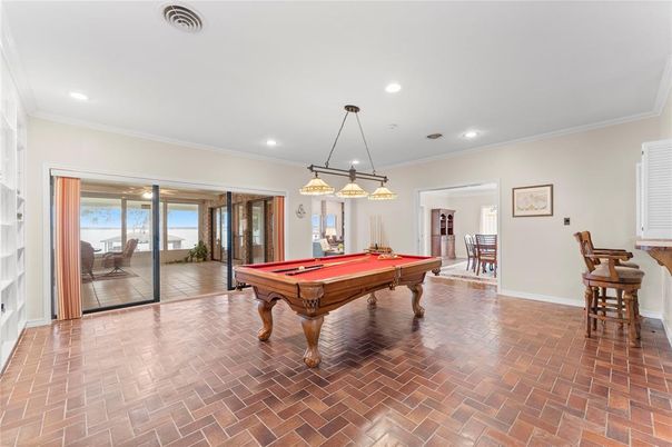 Billiard Table, Chandelier, Game Room, Interior, Pendant Lights, Recessed Lighting