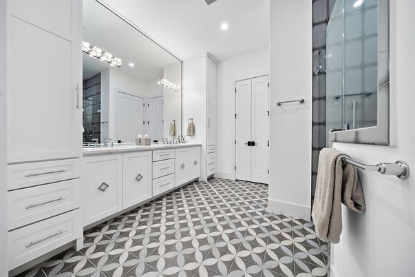 Bathroom, Dual Sink Vanities, Glass Shower, Interior, Recessed Lighting