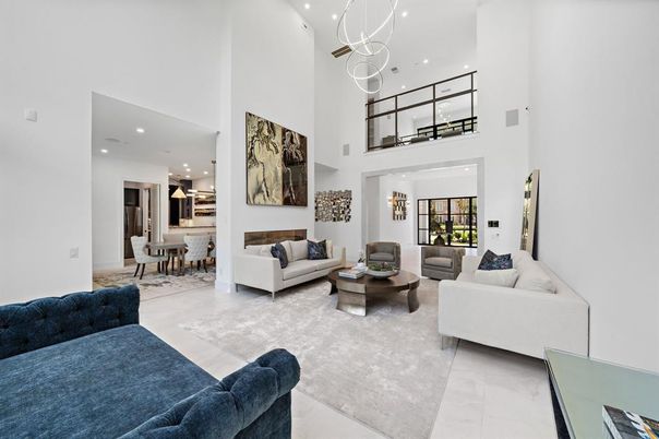 Dining room, Interior, Living room, Marble, Pendant Lights, Recessed Lighting