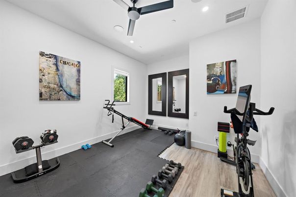 Fitness Equipment, Interior, Recessed Lighting, Wood Texture Flooring