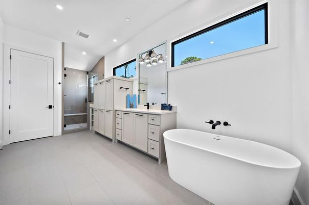 Bathroom, Dual Sink Vanities, Free Standing Baths, Glass Shower, Interior, Recessed Lighting