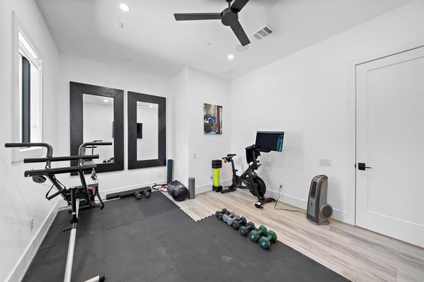 Fitness Equipment, Interior, Recessed Lighting, Wood Texture Flooring