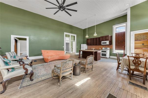 Dining room, Interior, Kitchen, Living room, Pendant Lights, Stainless Steel Appliances, Wood Texture Flooring