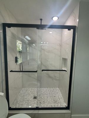 Bathroom, Glass Shower, Interior, Marble Walls, Recessed Lighting