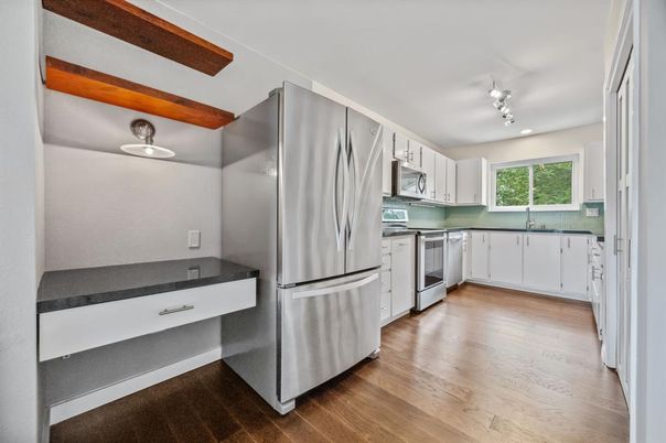 Interior, Kitchen, Stainless Steel Appliances, Wood Texture Flooring
