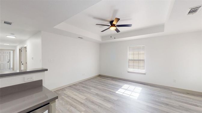 Empty room, Interior, Recessed Lighting, Wood Texture Flooring