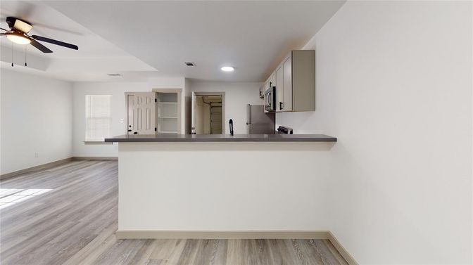 Interior, Kitchen, Recessed Lighting, Wood Texture Flooring