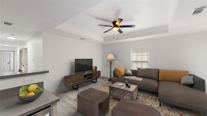 Interior, Living room, Recessed Lighting, Wood Texture Flooring