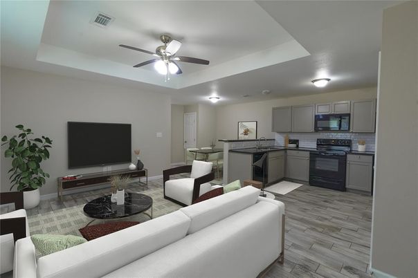 Interior, Kitchen, Living room, Wood Texture Flooring