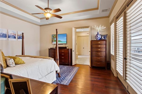 Bedroom, Interior, Recessed Lighting, Wood Texture Flooring