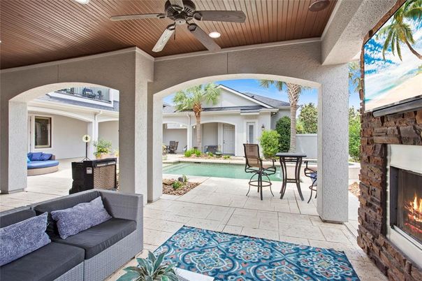 Exterior, Fireplace, Pool