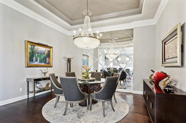 Chandelier, Dining room, Interior, Wood Texture Flooring