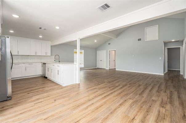Interior, Kitchen, Recessed Lighting, Wood Texture Flooring