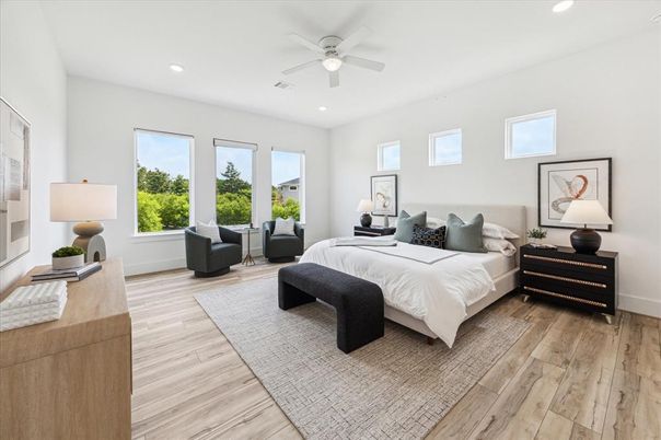Bedroom, Interior, Recessed Lighting, Wood Texture Flooring