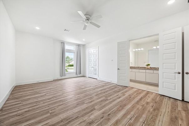 Bathroom, Empty room, Interior, Recessed Lighting, Wood Texture Flooring