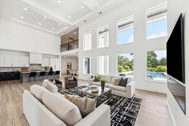 Interior, Kitchen, Living room, Recessed Lighting, Wood Texture Flooring