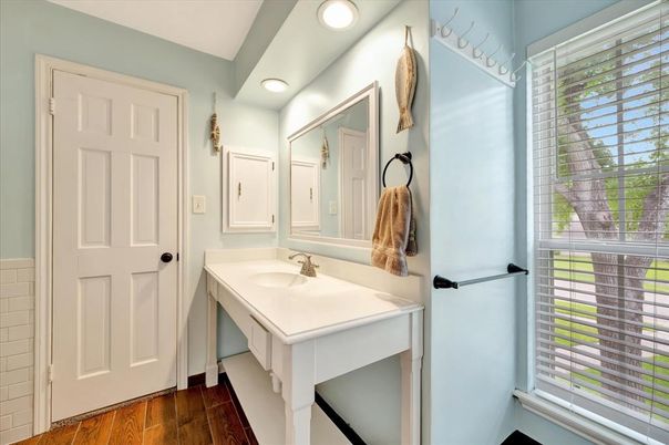 Bathroom, Interior, Recessed Lighting, Wood Texture Flooring