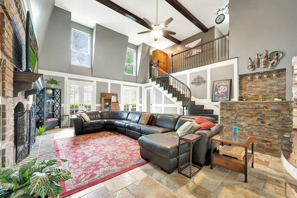Fireplace, Interior, Living room, Wooden Beams