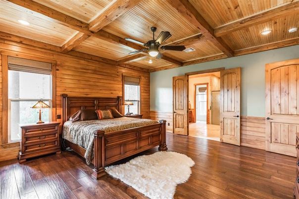 Bedroom, Interior, Recessed Lighting, Wooden Beams, Wooden Ceilings, Wood Texture Flooring, Wooden Walls