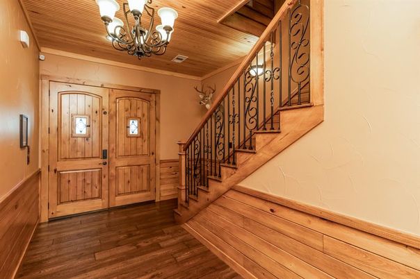 Chandelier, Interior, Wooden Ceilings, Wood Texture Flooring
