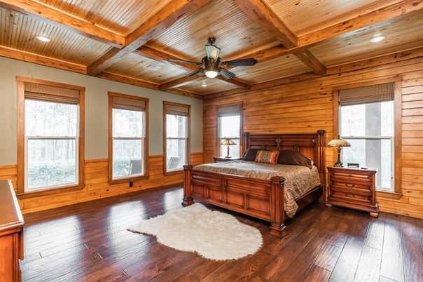 Bedroom, Interior, Recessed Lighting, Wooden Beams, Wooden Ceilings, Wood Texture Flooring, Wooden Walls
