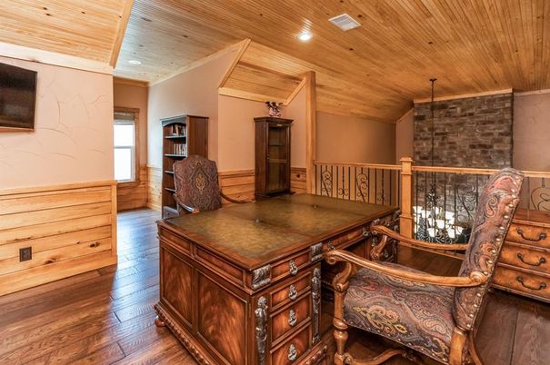 Interior, Recessed Lighting, Stone Walls, Wooden Ceilings, Wood Texture Flooring