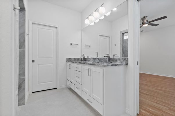 Bathroom, Dual Sink Vanities, Interior, Wood Texture Flooring