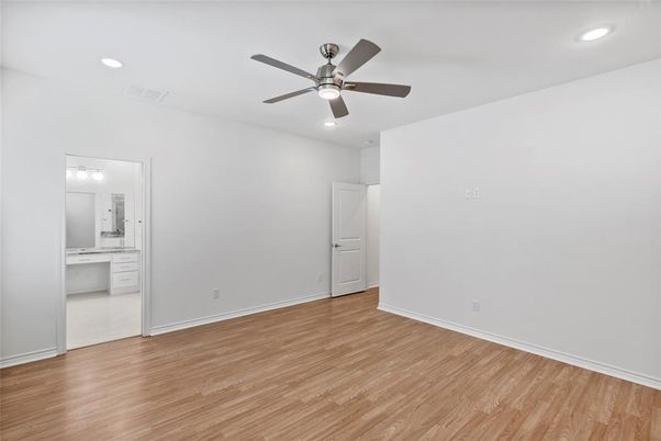 Bathroom, Empty room, Interior, Recessed Lighting, Wood Texture Flooring