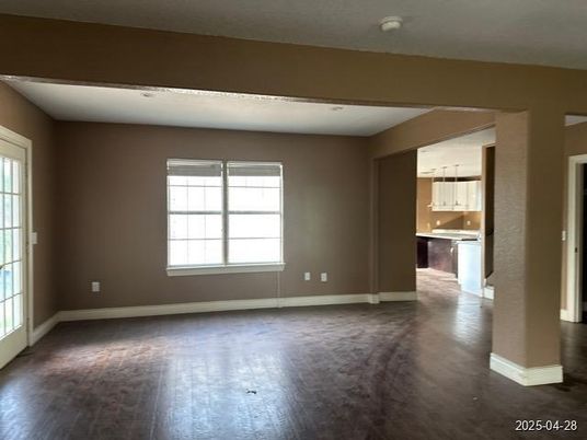Empty room, Interior, Kitchen, Pendant Lights, Wood Texture Flooring