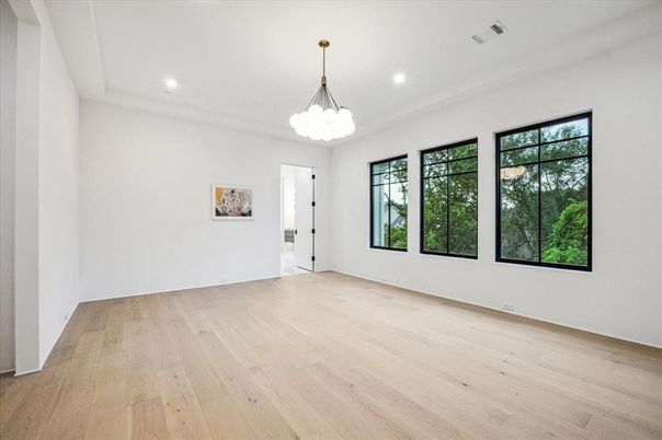 Empty room, Interior, Pendant Lights, Recessed Lighting, Wood Texture Flooring