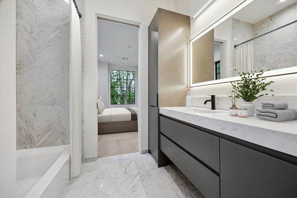 Bathroom, Bedroom, Interior, Marble, Marble Walls, Recessed Lighting