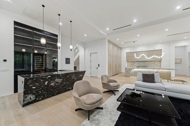Interior, Kitchen, Living room, Pendant Lights, Recessed Lighting, Wood Texture Flooring