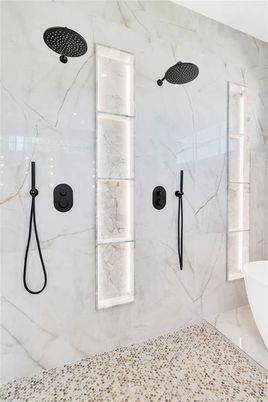 Bathroom, Glass Shower, Interior, Marble Walls