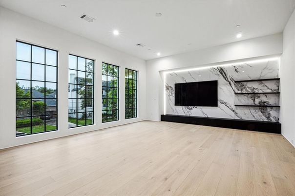 Empty room, Interior, Marble Walls, Recessed Lighting, Wood Texture Flooring